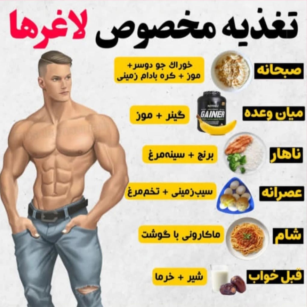 برنامه غذایی روزانه فیتنس بدنسازی تغذیه مخصوص لاغرها