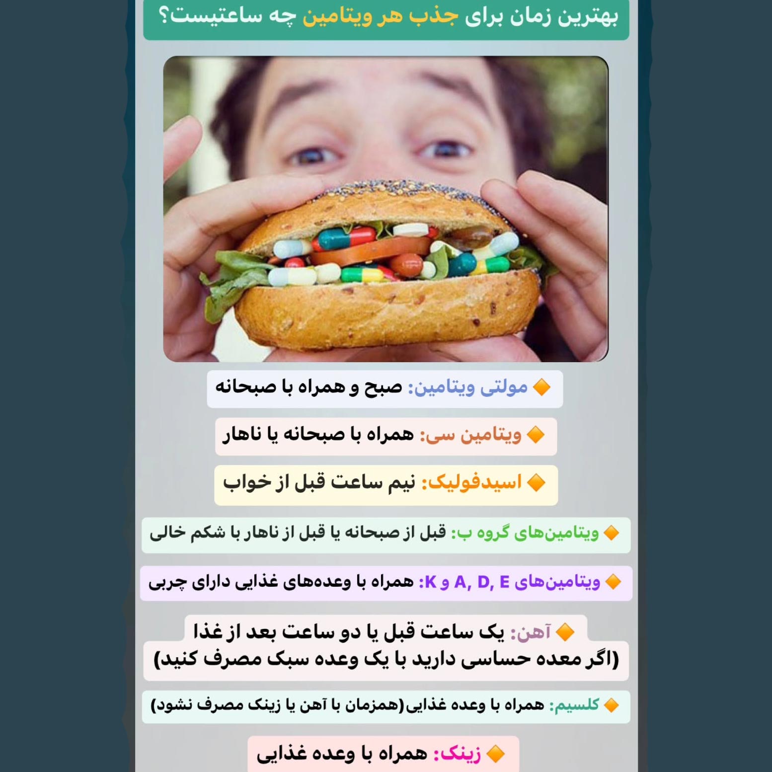 بهترین زمان برای جذب هر ویتامین چه ساعتی ؟