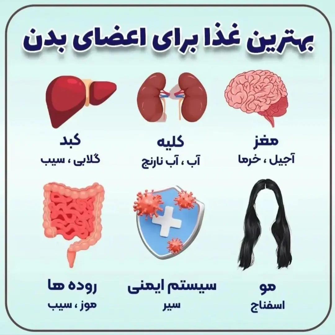 جدول بهترین غذا برای اعضای بدن